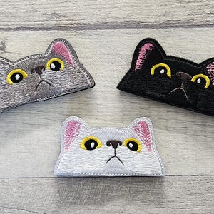 Cat sew on patch, hook and loop embroidered patches, sew on cat face, clothes patch, fabric applique cats
