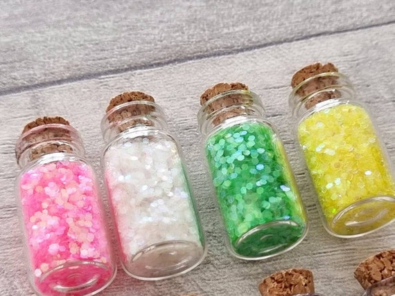 Mini Glass Containers Cork Lid Store Small Embellishments Sequins