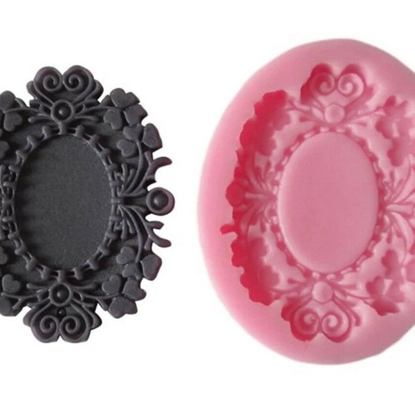 Mini vintage frame/mirror silicone mould, brooch resin mold, Icing/chocolate cake topper decoration, Baroque jewellery