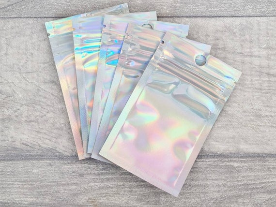 Sacs holographiques autocollants, 10 cm x 6 cm en plastique transparent  irisé, petit sac cadeau 10/20/50 avec fermeture hermétique, emballage  professionnel -  France