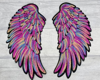 2x Embroidered irons on patches for clothes Wing designs sequins Motif Appliques 