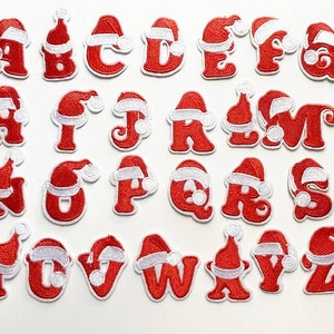 Christmas letter patches, Santa hat alphabet iron on patch, Sew on Xmas appliques, Christmas jumper, stocking decoration