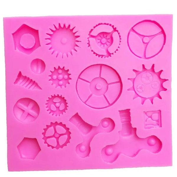 Keys screw gear silicone mould, wheel cogs resin mold, clock mechanism, Fathers Day cake decoration, cupcake topper
