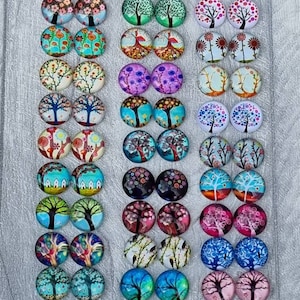 20 cabujones de árbol de la vida, árboles de cabujón de vidrio de 12 mm con parte posterior plana, fabricación de joyas/pendientes-pulsera con dijes