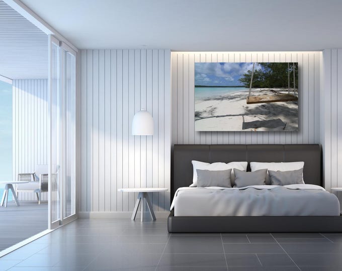 Tropical Beach Swing Canvas – Oceanfront Serenity Wall Art – Coastal Photography for Spa, Office, Airbnb, Vacation Home or Bedroom