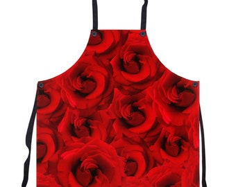 Red Rose Apron: Poly Twill with Black Straps