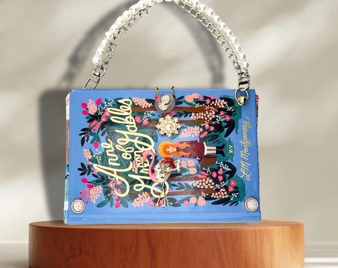Anne of Green Gables Book Purse • Handmade Literary Handbag • Pearl Handle • Vintage Brooch Decor • Classic Novel • Gift for Book Lover