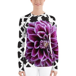 Women's Rash Guard - Tennis Shirt and Sports Shirt - Purple Dahlia