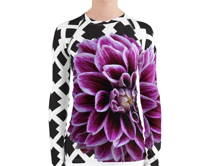 Women's Rash Guard - Tennis Shirt and Sports Shirt - Purple Dahlia