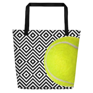 Canvas Tote Bag- Tennis Theme - Tennis Ball - Tennis Bag - Tennis Gift - Tennis Present
