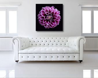 Purple Dahlia Canvas Wall Art – Bold Botanical Print – Floral Wall Decor – Nature-Inspired Home Accent