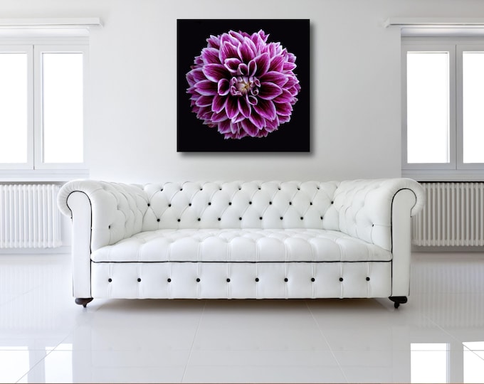 Purple Dahlia Canvas Wall Art – Bold Botanical Print – Floral Wall Decor – Nature-Inspired Home Accent