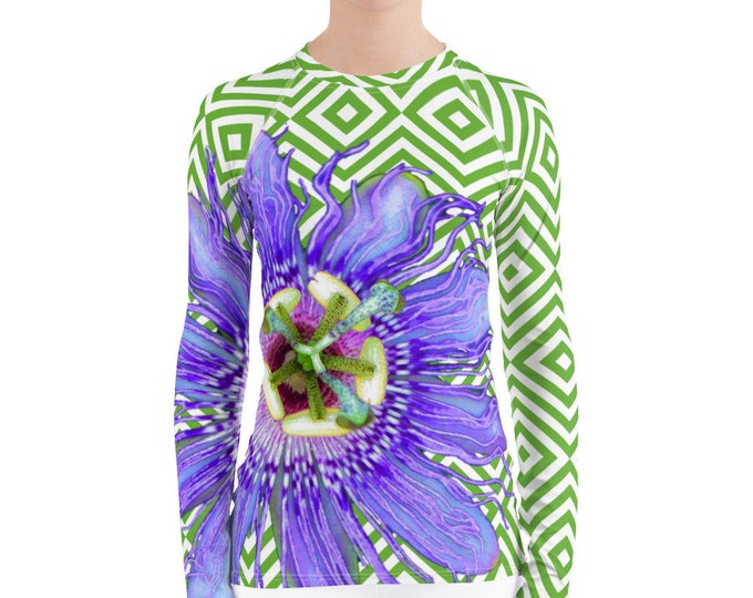 Women's Rash Guard - Tennis Shirt - Passion Flower - Running Shirt - UPF Shirt - Sun Shirt