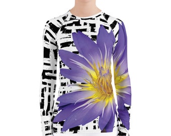 Purple Water Lily Rash Guard: Women's Long Sleeve UPF Top