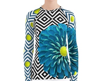 Women's UPF 40 Rash Guard: Turquoise Tennis Sun Shirt