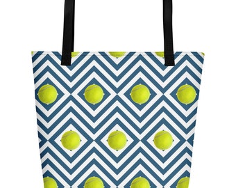 Tennis Tote Bag: Chevron Print, Large Beach Bag
