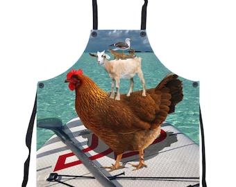 Novelty Chicken, Goat & Seagull Apron: Poly Twill Kitchen Accessory