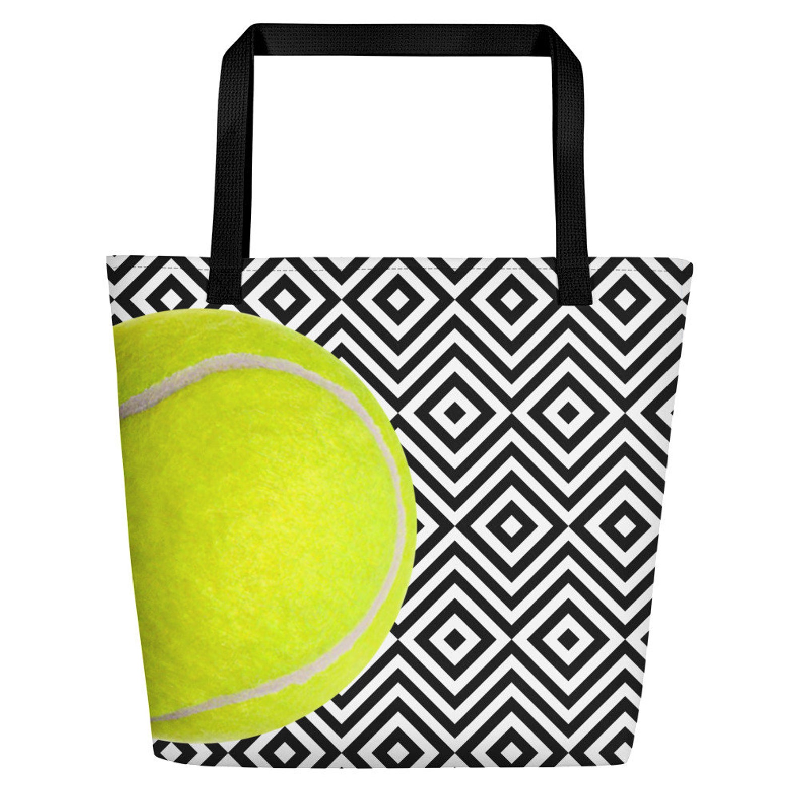 Canvas Tote Bag Tennis Theme Tennis Ball Tennis Bag Etsy