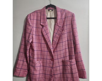 Vintage Chad II Mens Pink Purple Plaid Blazer Jacket Made in USA Size L 3125