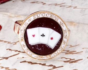 Antique Georgian 14k Gold and White Enamel Playing Card Ring circa 1780