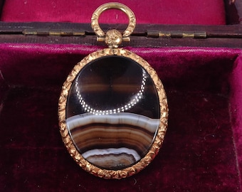 Antique Victorian Banded Agate Pendant Fob circa 1860