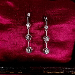 Antique Edwardian Platinum and Diamond Drop Earrings circa 1915