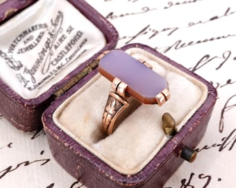 Antique Victorian c. 1900 Sardonyx Rectangular Rose Gold Signet Ring Size 4 1/2