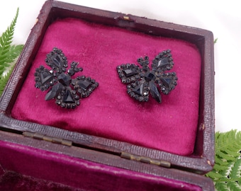 Antique Victorian C. 1880 French Jet Butterfly Earrings
