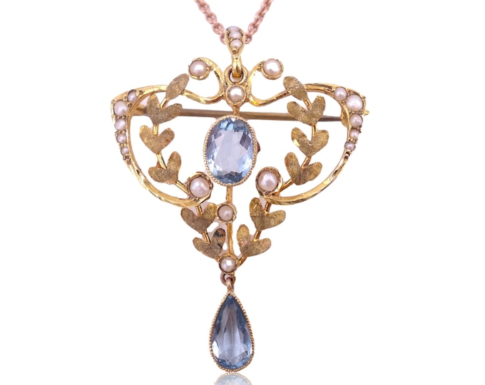 Antique C. 1900 Belle Époque Edwardian Aquamarine, Seed Pearl and Gold ...