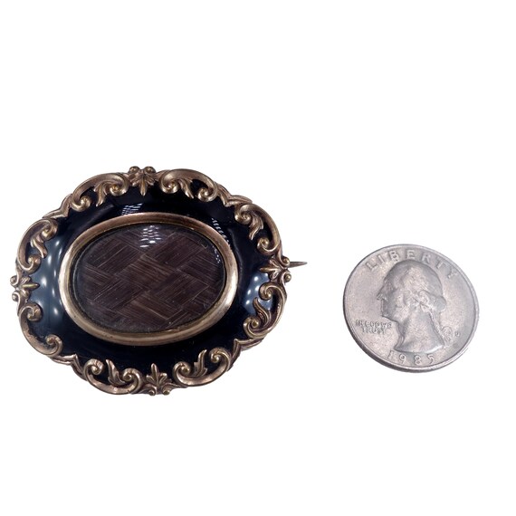 Antique Victorian c. 1860 Black Enamel and Gold H… - image 6