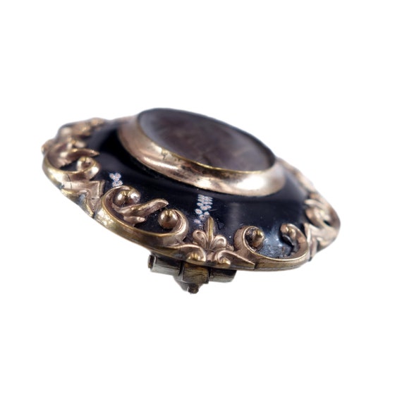 Antique Victorian c. 1860 Black Enamel and Gold H… - image 4