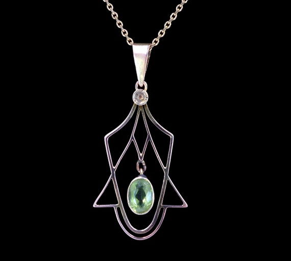 Antique Edwardian c. 1915 Peridot Gold Pendant Dro