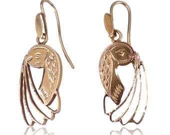 Vintage 1970er 18K Gold Pfau Vogel Ohrringe