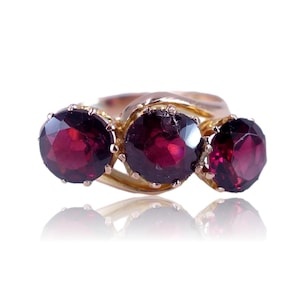 Antique Edwardian 1915 Three Stone Garnet Crossover Gold Ring Size 6 1/4