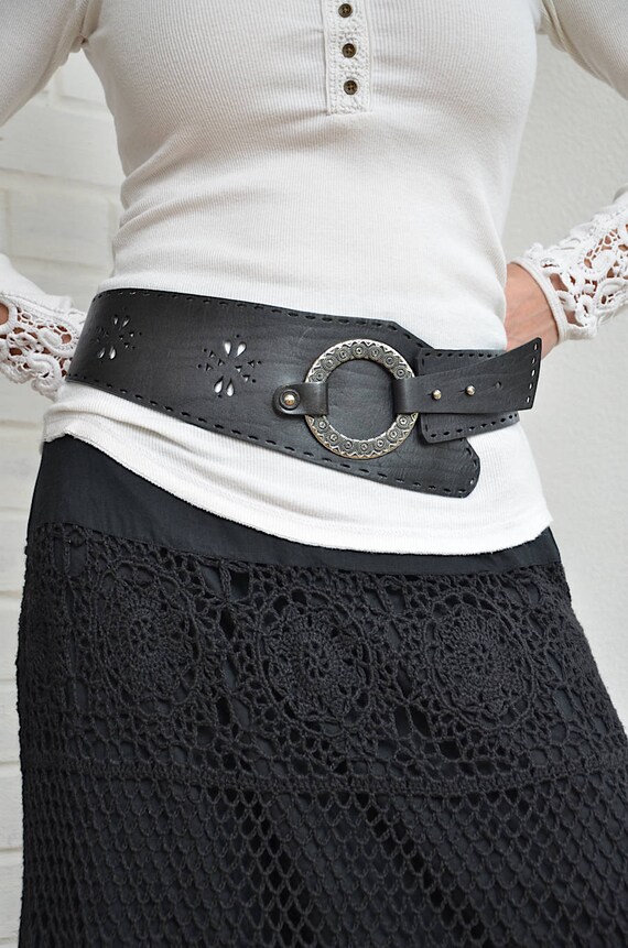 wide black belt for dress