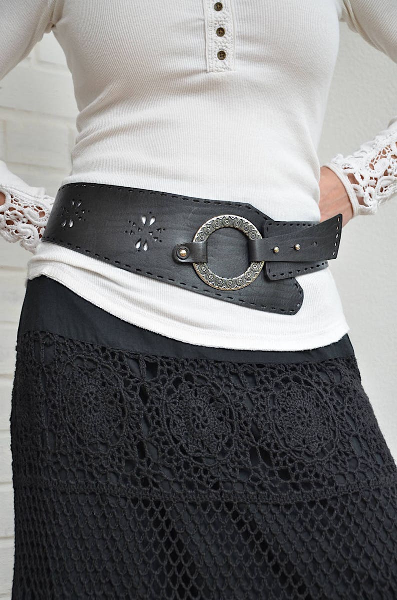 Wide black belt Wide leather belt women Leather hip belt | Etsy