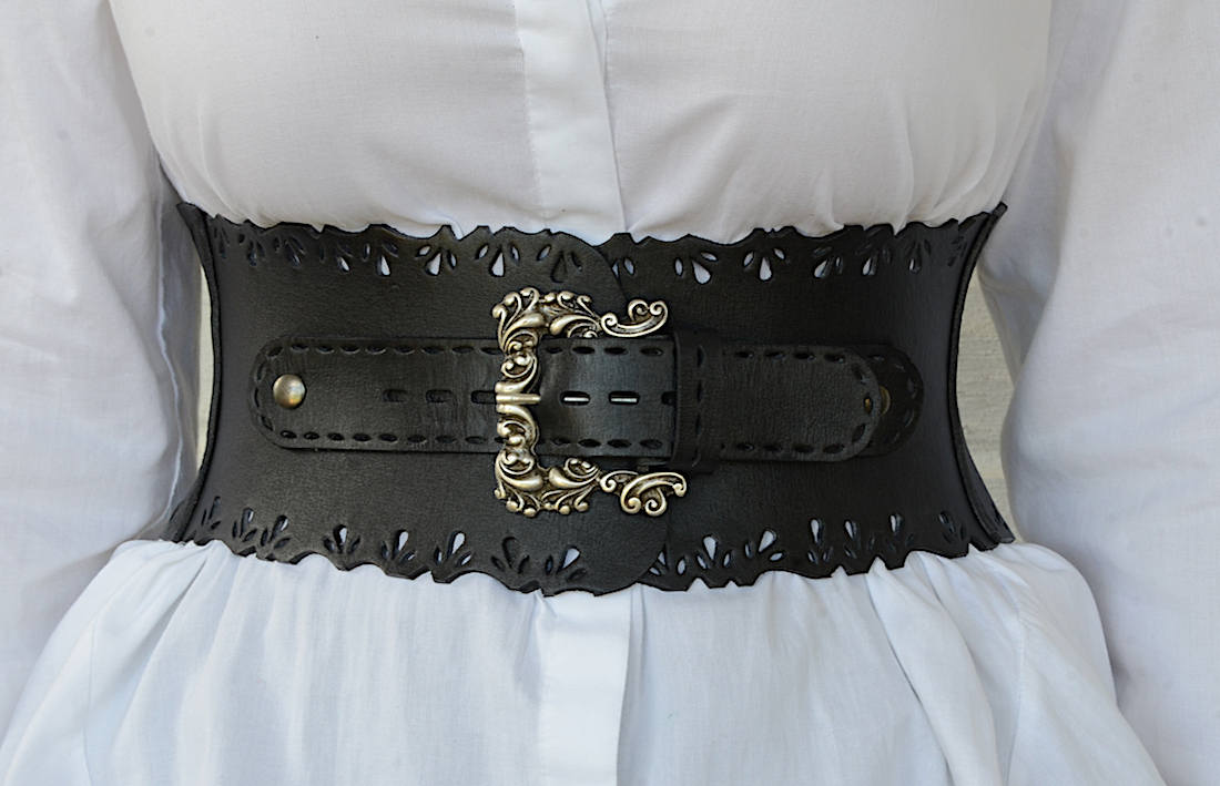 Black Leather Corset Belt Wide Waist Belt Womens Belt Boho | Etsy