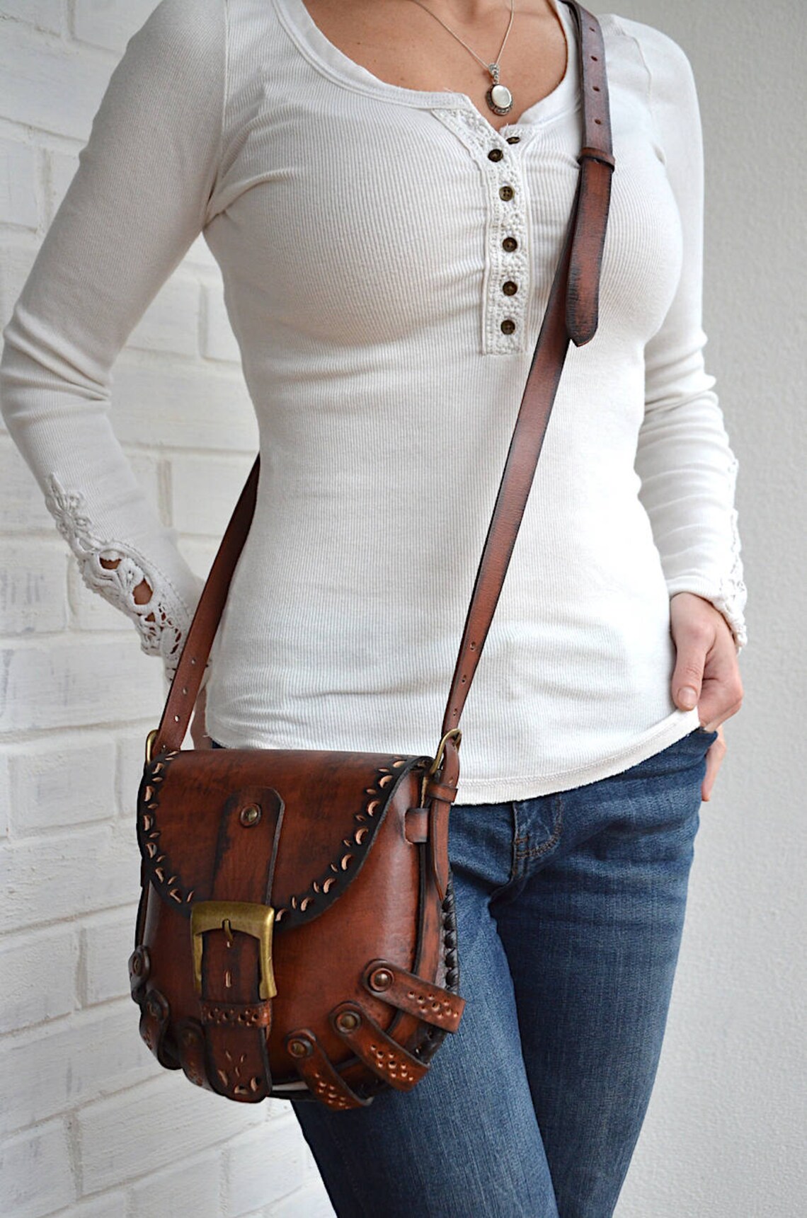 Western Crossbody Purse Leather Saddle Bag Purse Boho Etsy