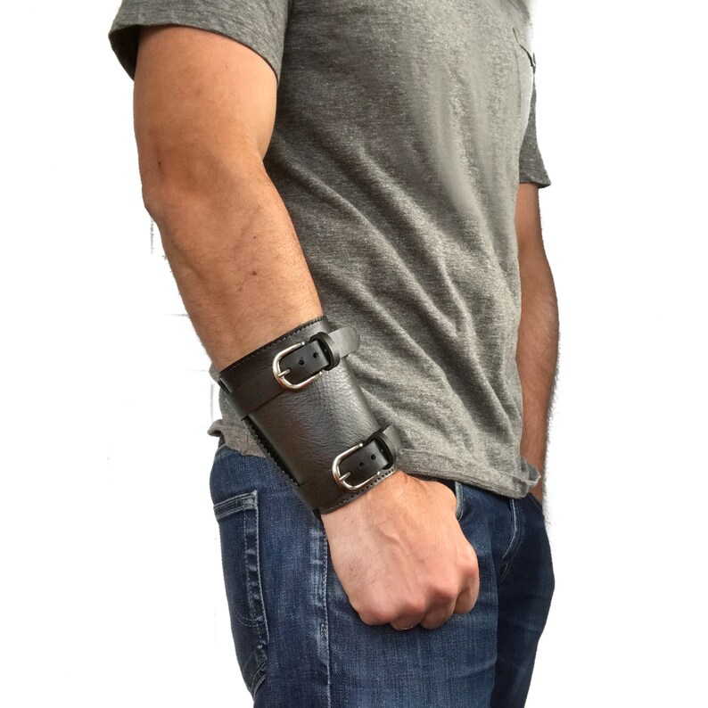 Leather wrist wallet Personalised mens leather cuff Travel Etsy