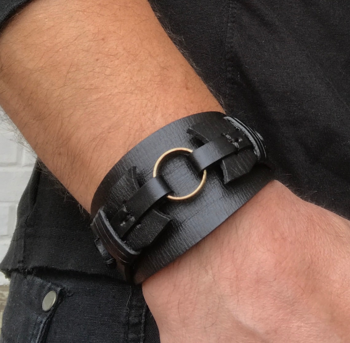 Wide leather bracelet Leather cuff bracelet for men Wide Etsy