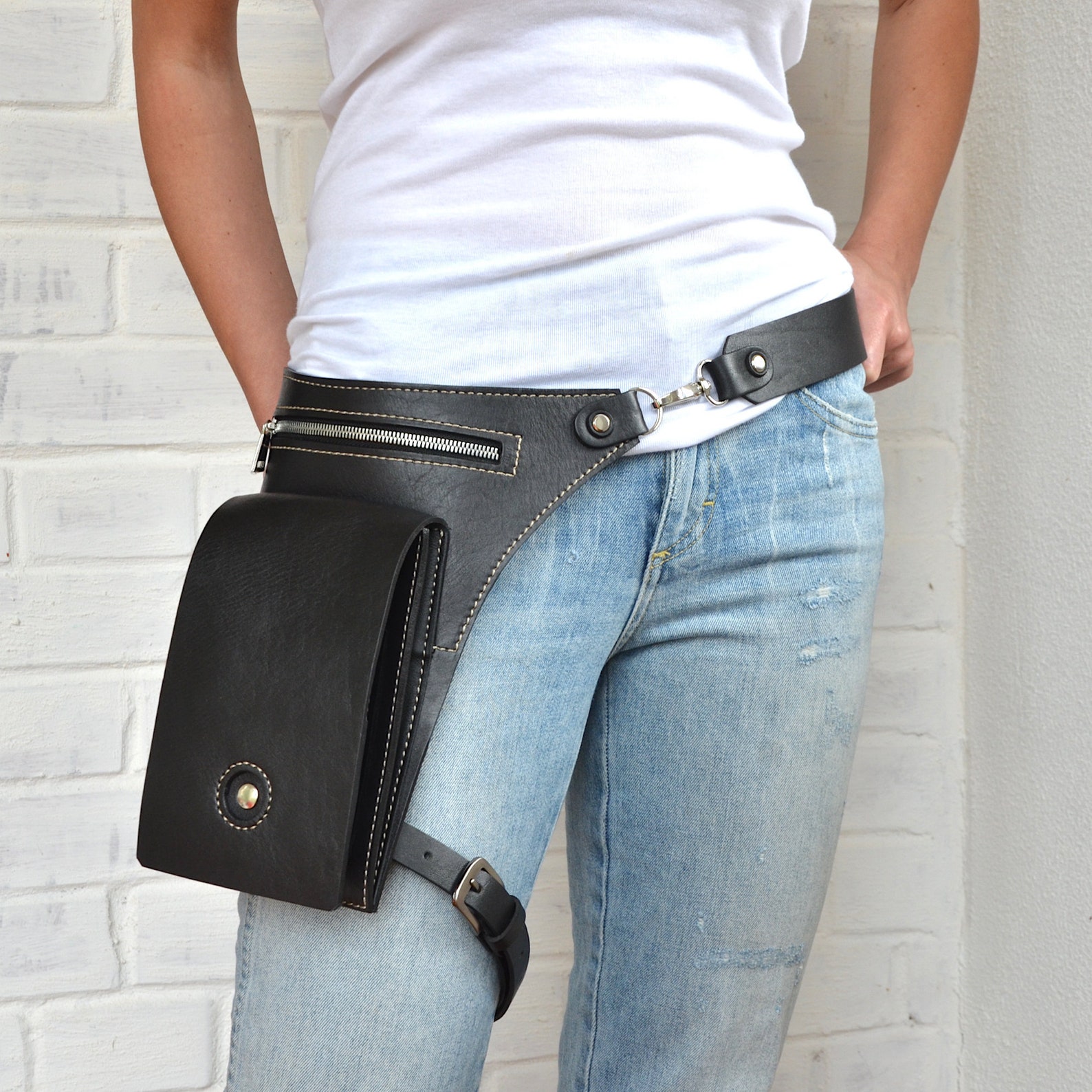 Leather hip bag Leg bag Leather belt bag Leg strap Utility Etsy