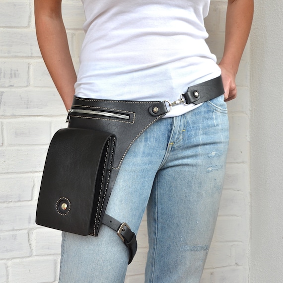 Leather hip bag Leg bag Leather belt bag Leg strap Utility | Etsy