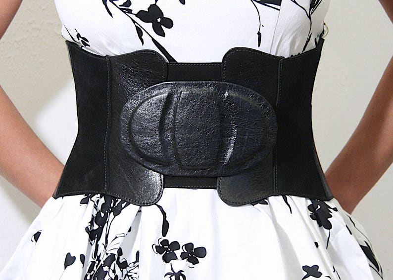 Black leather corset belt Wide waist belt Womens belt Boho Etsy