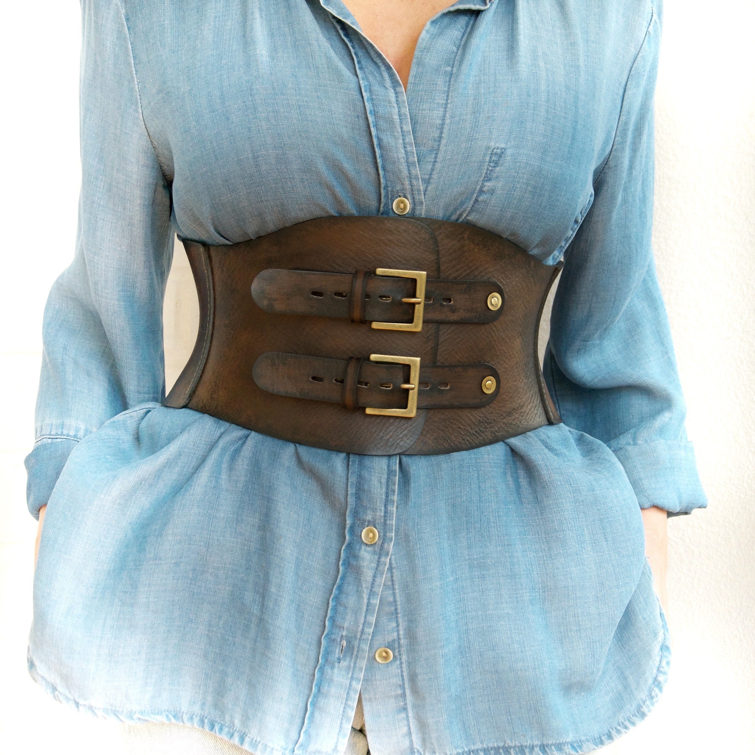 Brown leather waist cincher belt Leather corset belt Extra Etsy