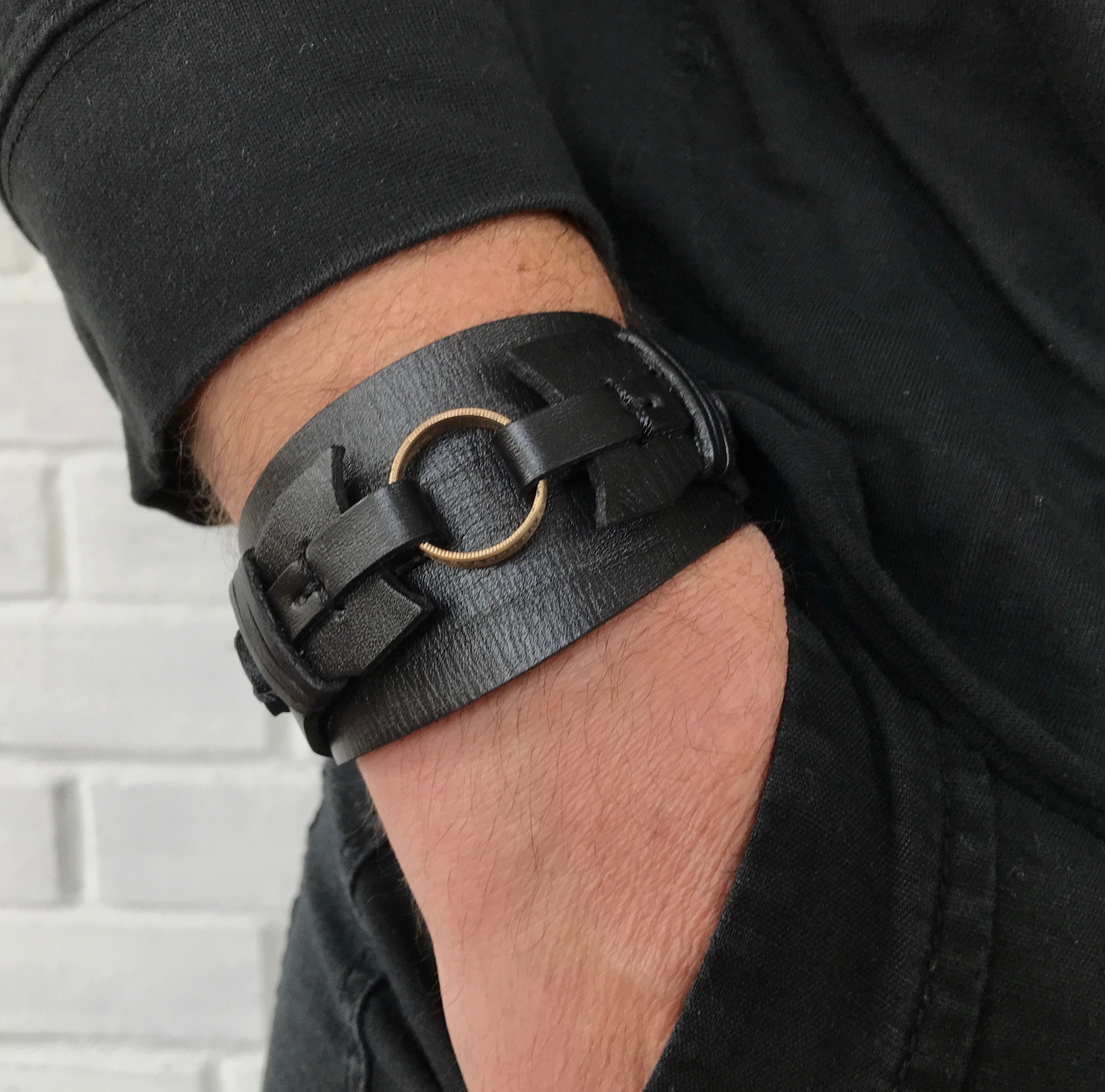 Wide leather bracelet Leather cuff bracelet for men Wide Etsy