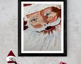 Santa Watercolor Painting, Christmas Santa Art, Watercolor Santa Portrait, Santa Watercolor