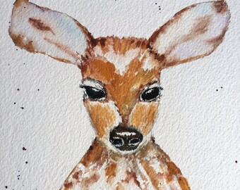 Original Deer Nursery Wall Art, Animal Watercolor Wall Art, Woodland Animal Art