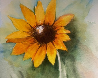 Sunflower Watercolor Painting, Sunflower Watercolor Wall Art, Yellow Floral Art,