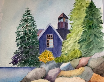 Aquarell Leuchtturm Wandkunst, Küstenlandschaft Malerei, Leuchtturm Wandkunst, Aquarell Wohnkultur