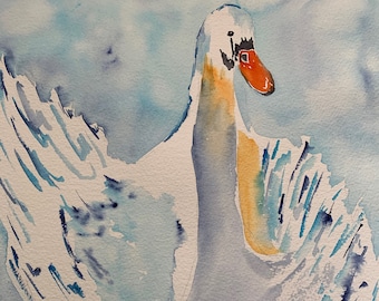 ORIGINAL SWAN WATERCOLOR Art, Hand Painted Swan Artwork, Swan Home Wall Decor
